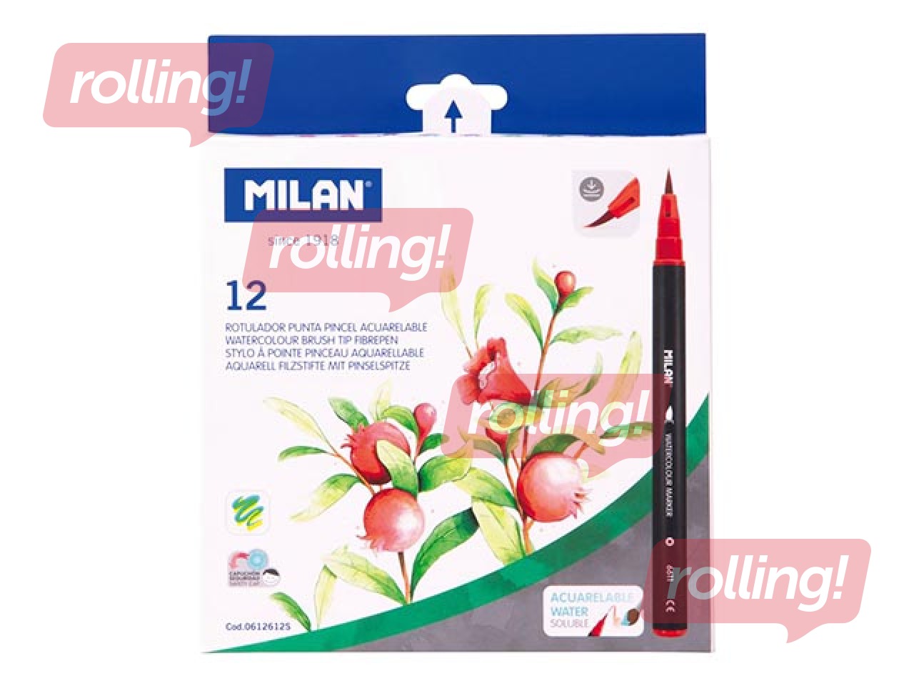 Viltpliiatsid Milan, pintsli ots, akvarell, 12 värvi