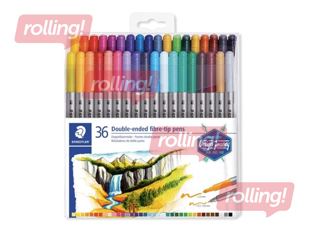 Flomāsteri Staedtler, divpusīgi, 36 krāsas