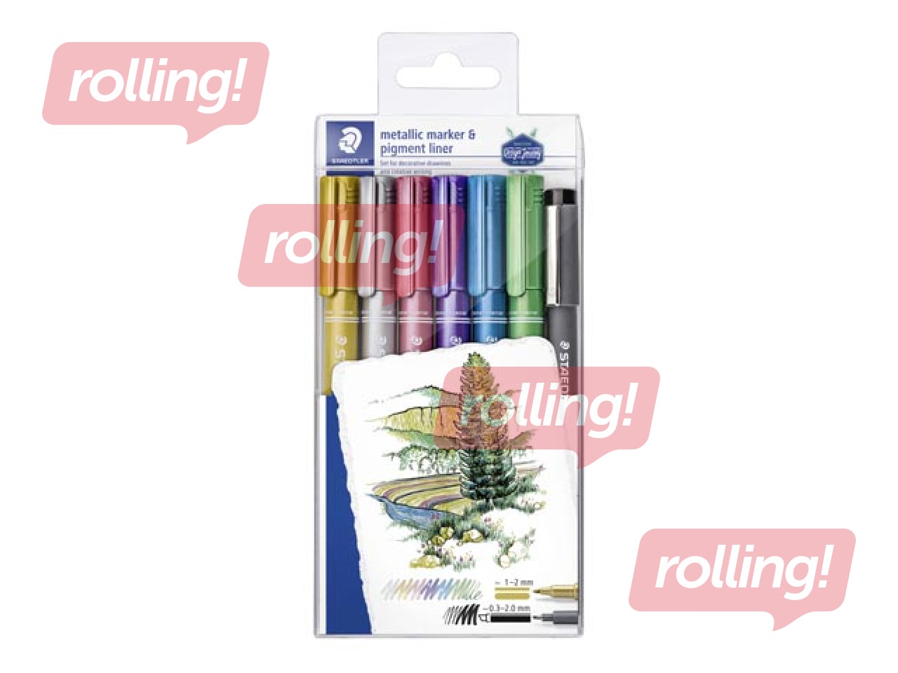 Viltpliiatsid Staedtler, 8323 metallik, 6 värvi ja must pigmentlainer 