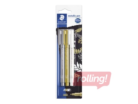 Маркеры Staedtler, 8323 металлик 3 цвета - серебро, золото и белый