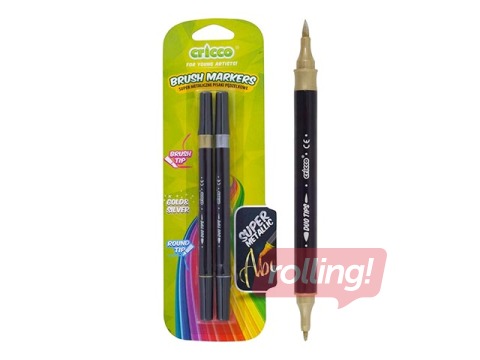 Brush markers Cricco, double sided, gold and silver colour