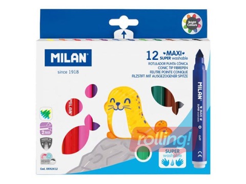 Viltpliiatsid Milan Maxi, hästi väljapestav, 12 värvi
