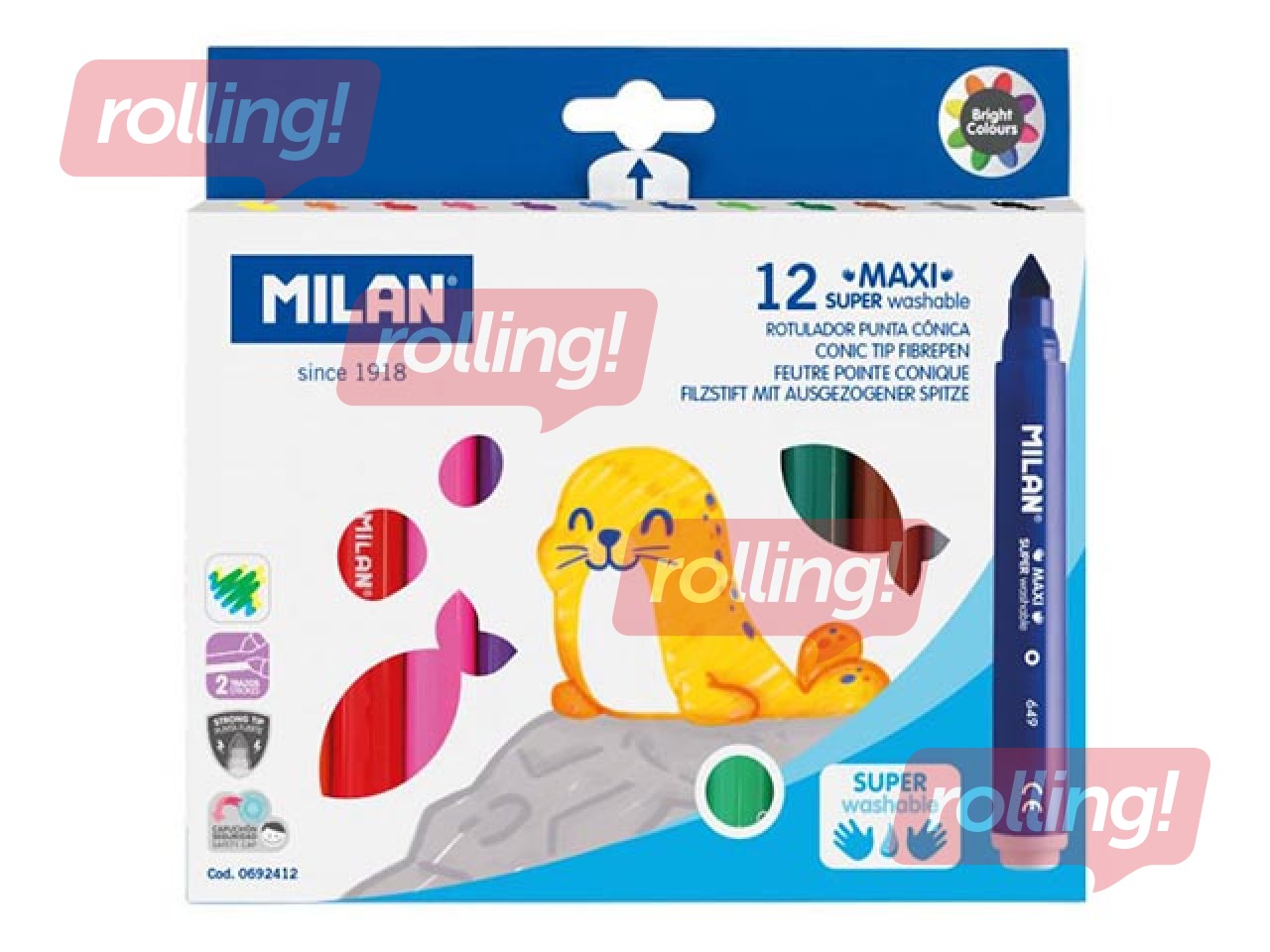 Viltpliiatsid Milan Maxi, hästi väljapestav, 12 värvi