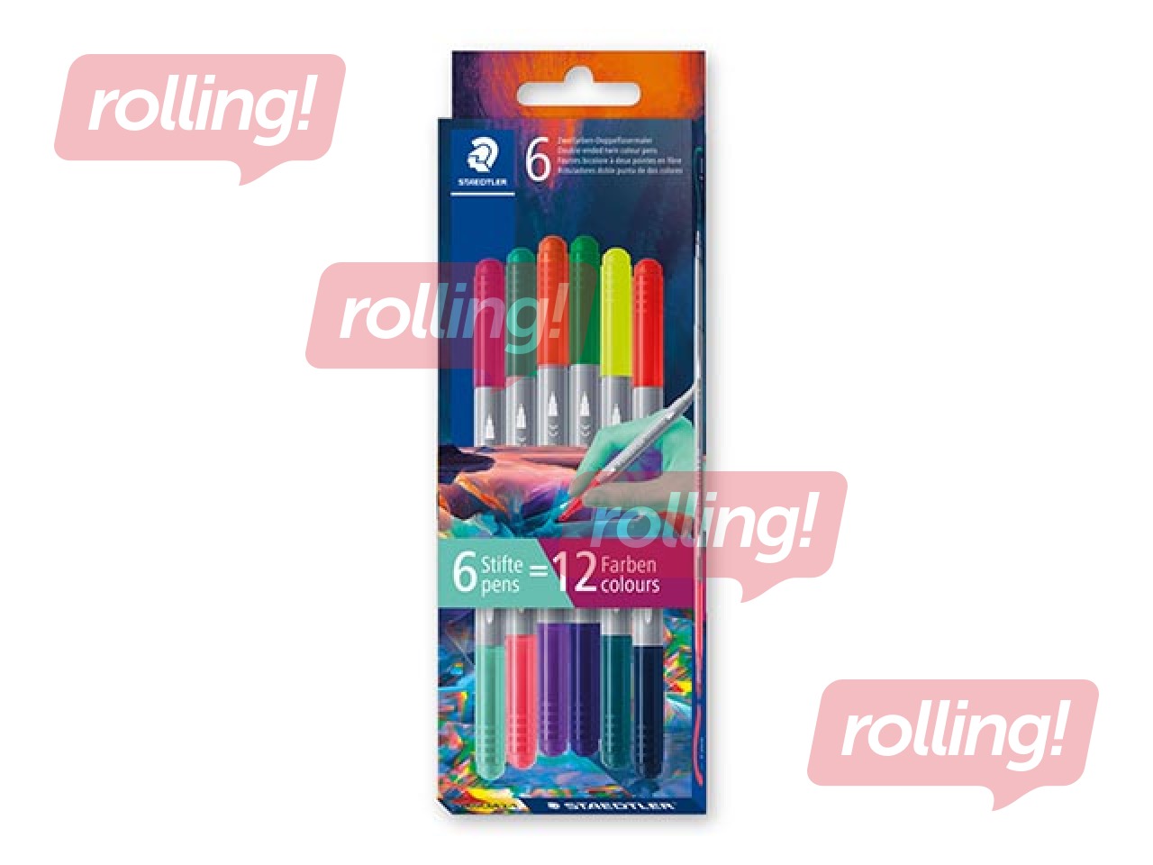 Markeri Staedtler, 3280, topeltotsikud, 12 värvi, 6 tk.