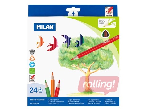 Värvipliiatsid, kolmnurksed, MILAN, 24 värvi