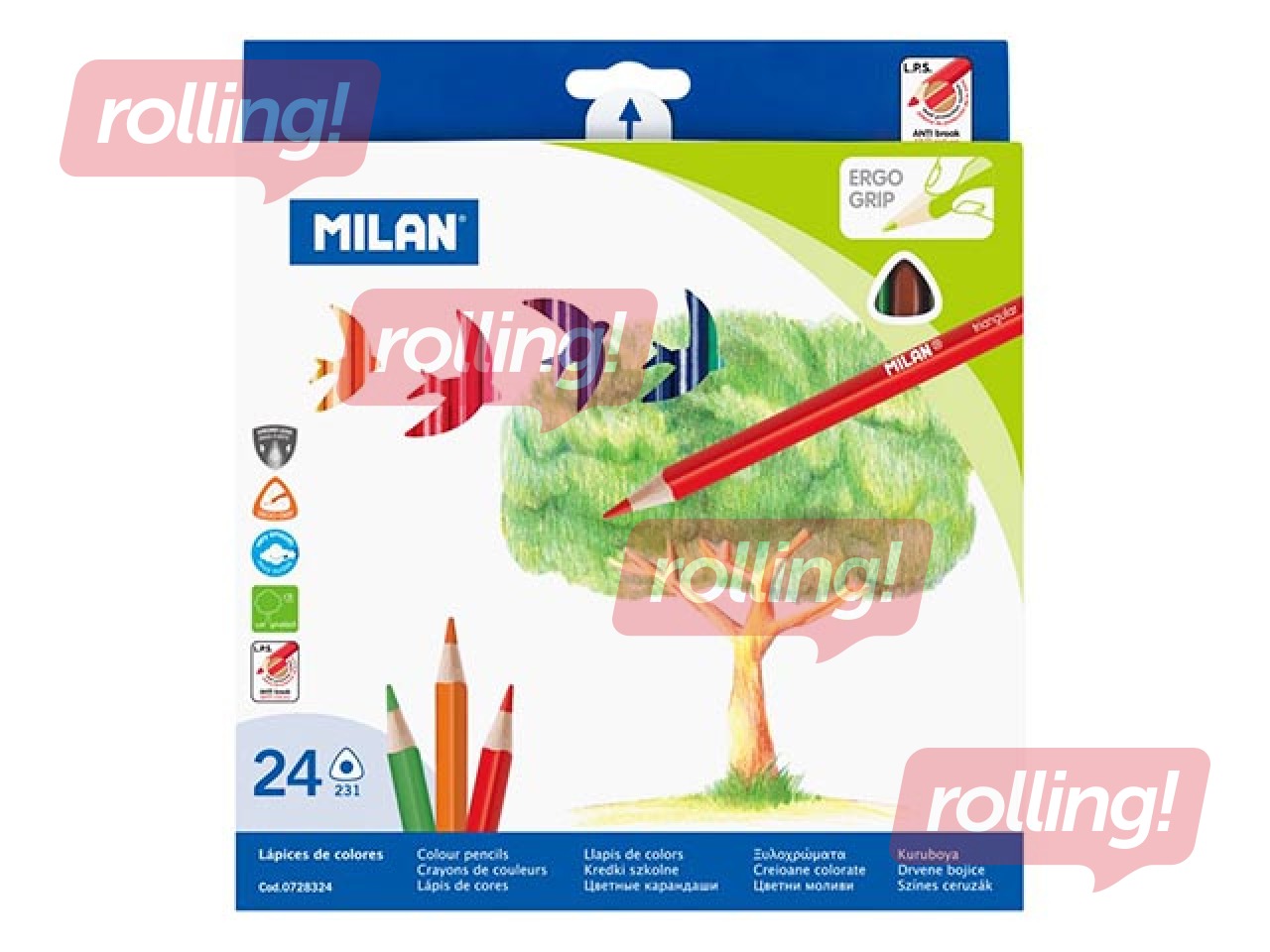 Värvipliiatsid, kolmnurksed, MILAN, 24 värvi