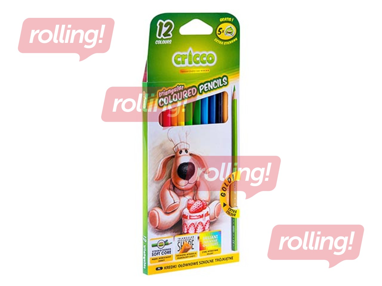 Värvilised pliiatsid Cricco, kolmnurksed, 12 värvi