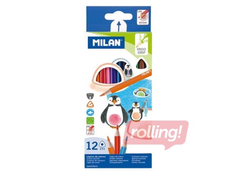 Цветные карандаши  Milan, треугольные, 12 цветов,