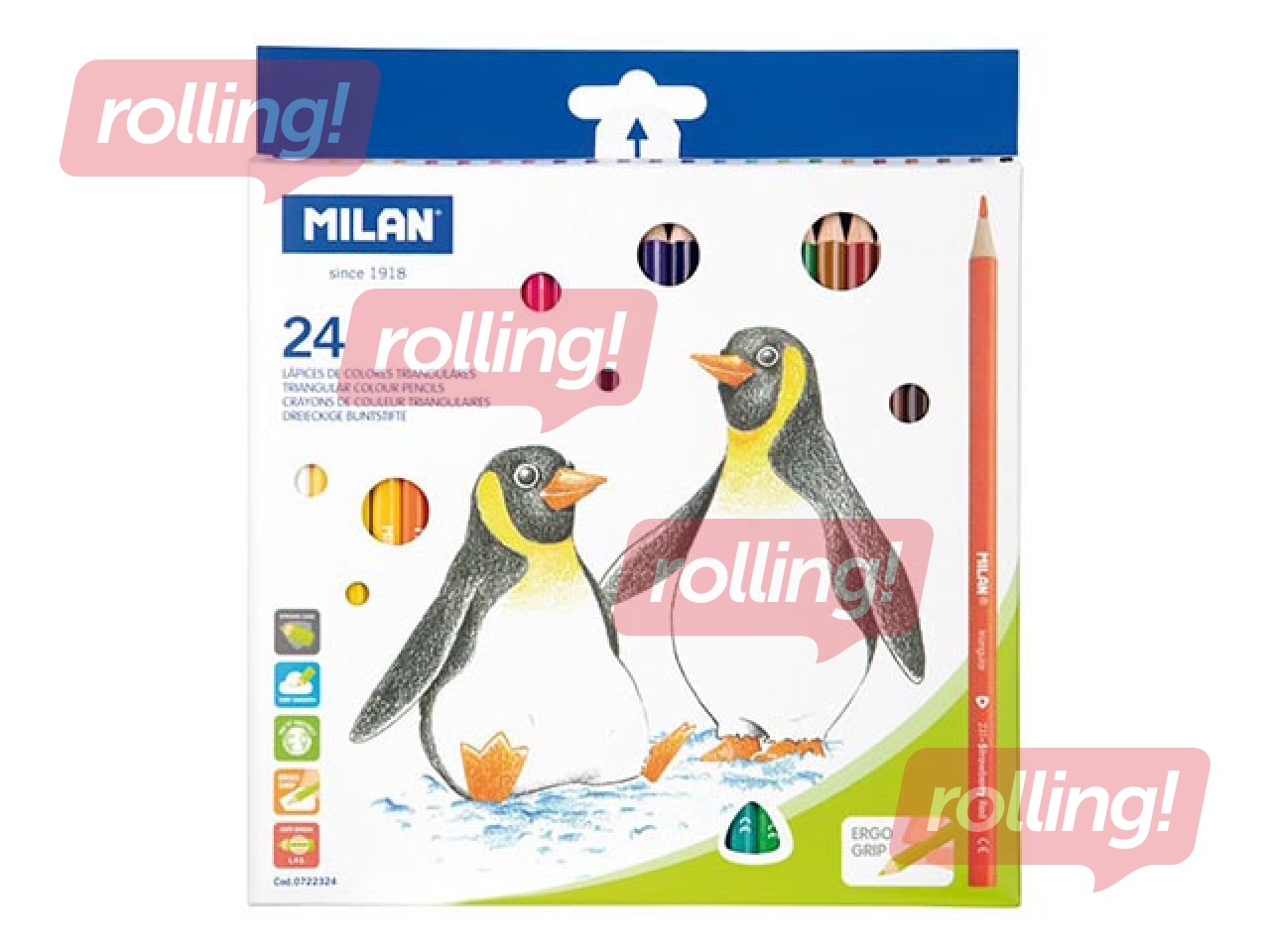 Värvilised pliiatsid Milan, kolmnurkne, 24 värvi