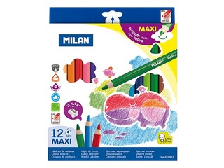 Coloured pencils Milan Maxi, triangular, 12 colours, with sharpener