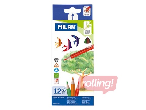 Coloured pencils Milan, triangular, 12 colours