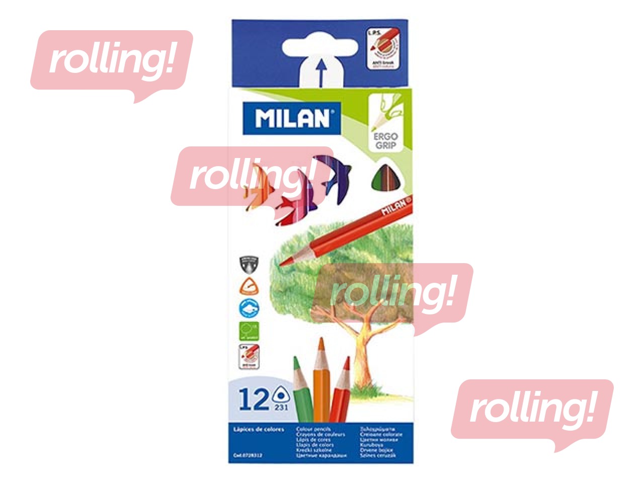 Krāsainie zīmuļi Milan 231, trīsstūra, 12 krāsas
