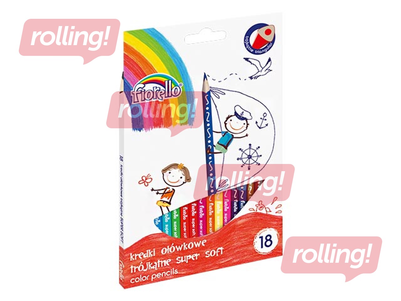 Värvilised pliiatsid Fiorello Super Soft, kolmnurkne, 18 värvi