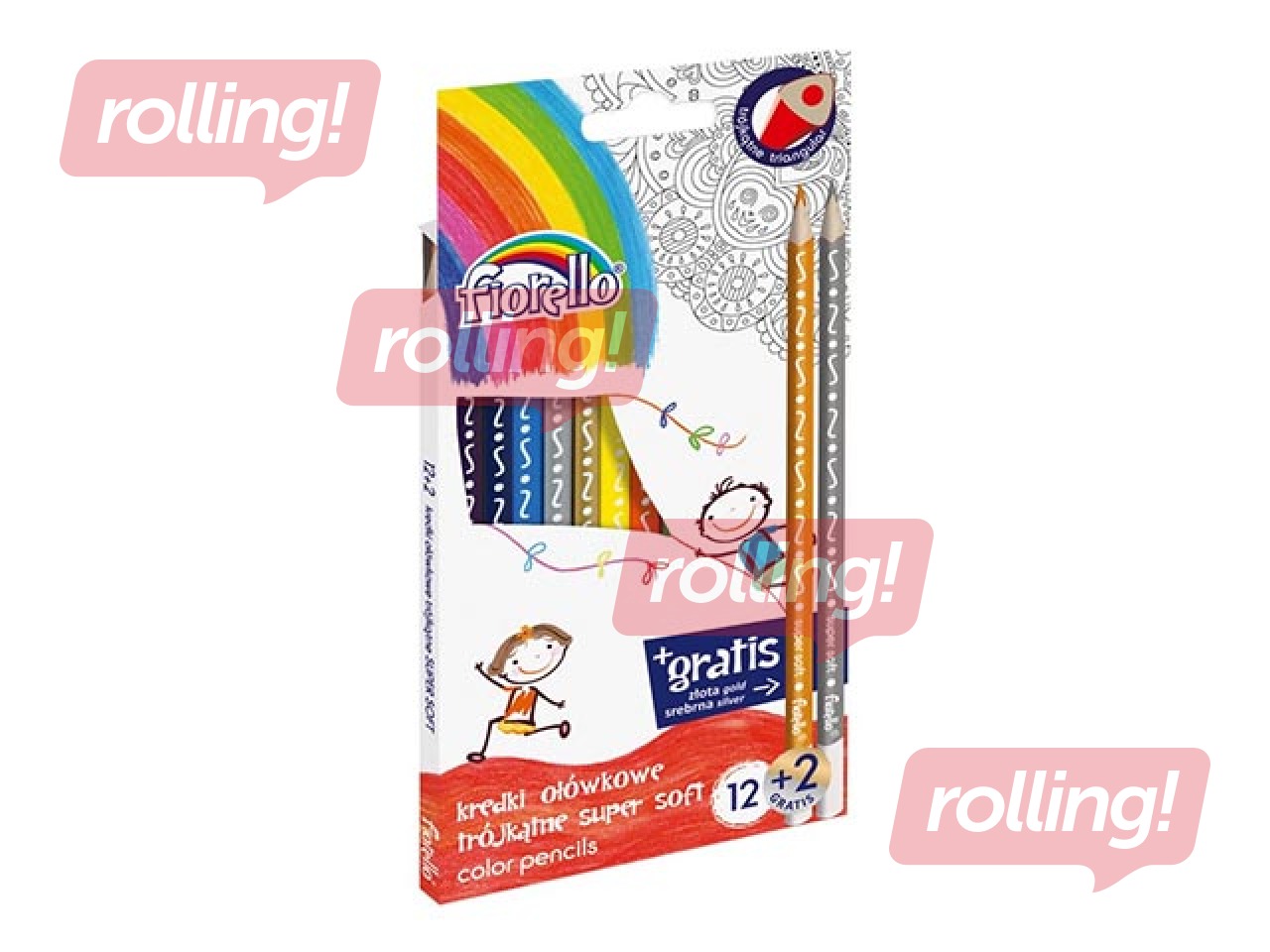 Krāsainie zīmuļi Fiorello Super Soft, trīsstūra, 12 krāsas