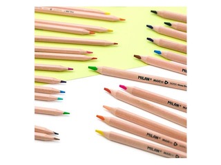 Värvilised pliiatsid MILAN 12 värvi, kolmnurksed, Maxi, FSC® sertifikaadiga puit + teritaja