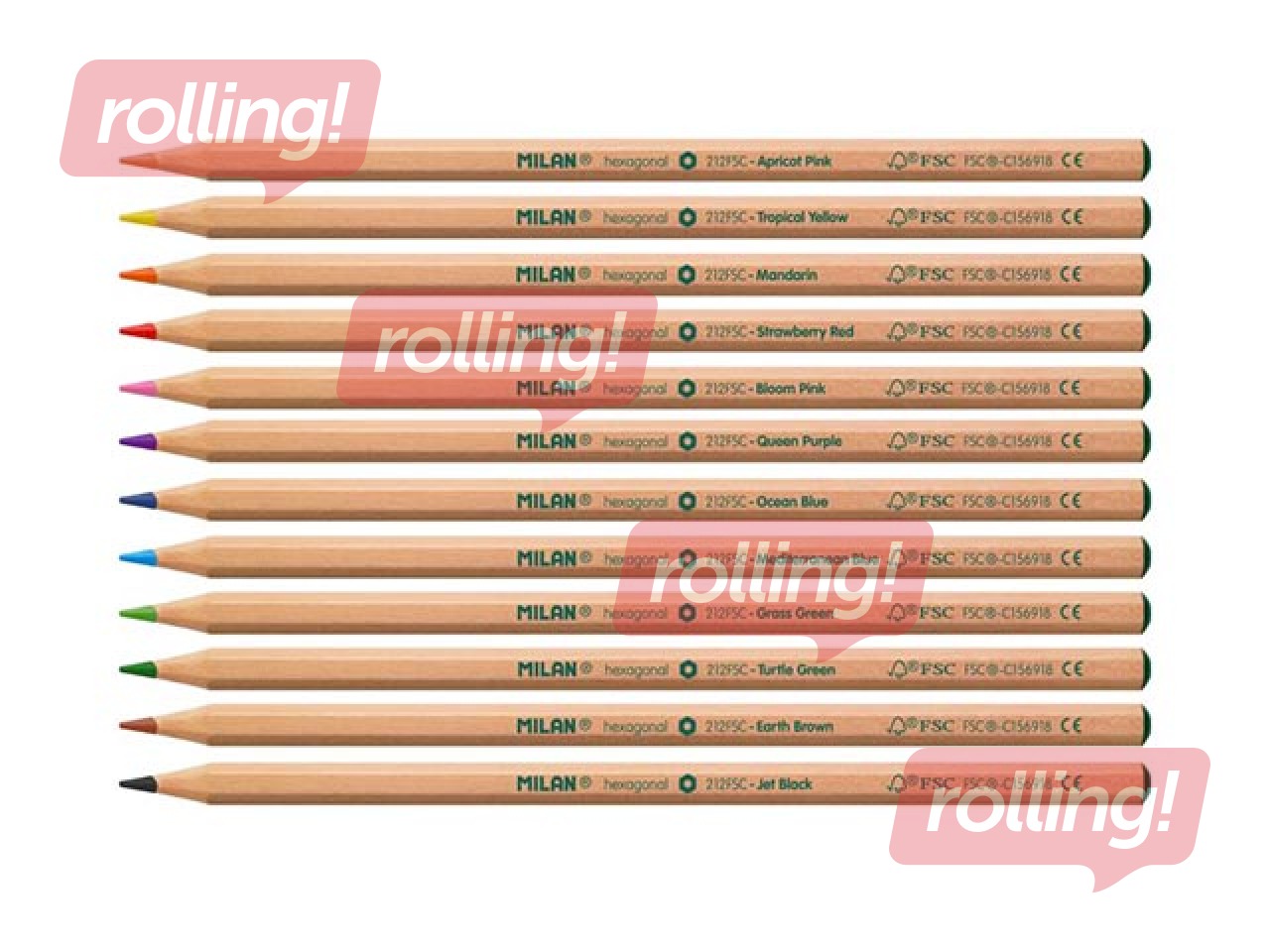 Krāsainie zīmuļi Milan, koka, 12 krāsas