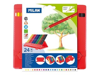 Coloured pencils Milan, triangular, 24 colours, in a plastic case