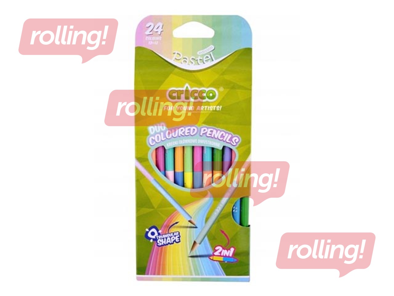 Värvipliiatsid Cricco, kahepoolsed, pastellvärvid, 12 tk, 24 värvi