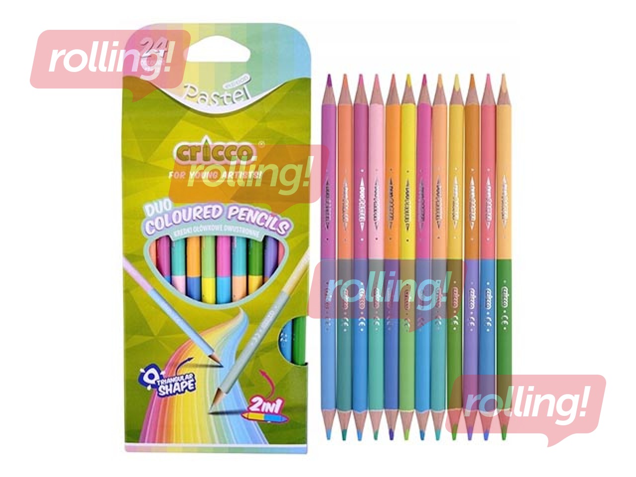 Värvipliiatsid Cricco, kahepoolsed, pastellvärvid, 12 tk, 24 värvi