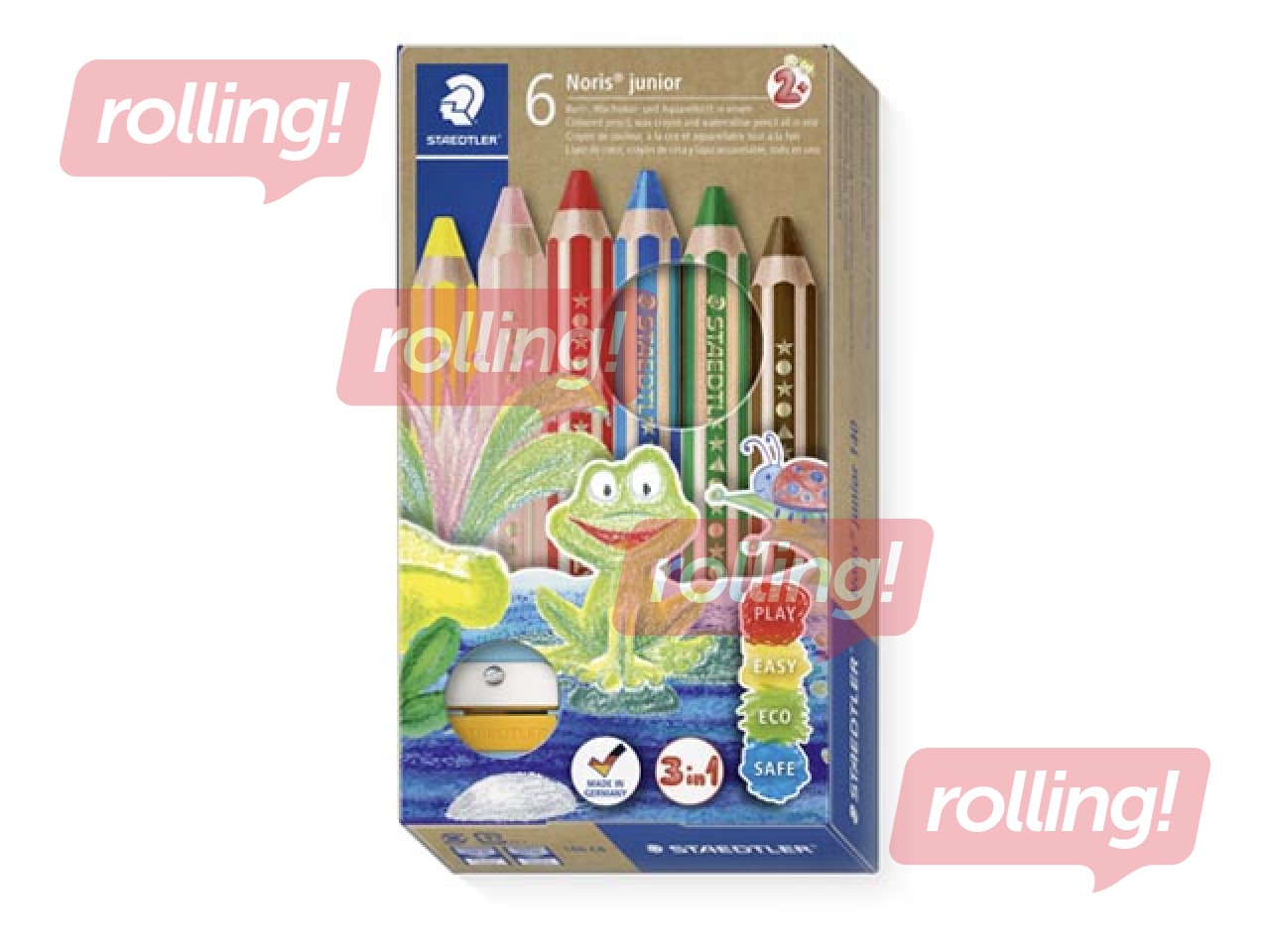 Krāsainie zīmuļi ar asinātāju Staedtler Noris junior 140, 6 gab.