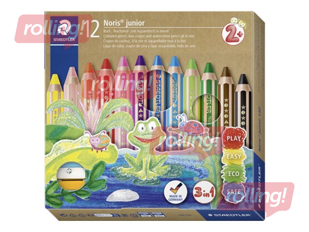 Krāsainie zīmuļi ar asinātāju Staedtler Noris junior 140, 12 gab.