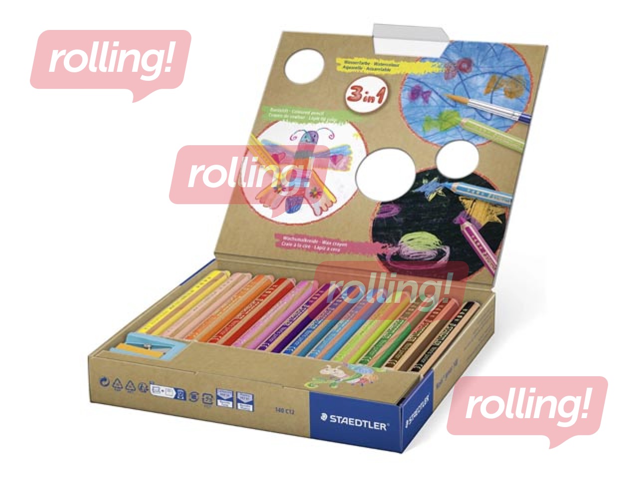 Värvilised pliiatsid teritajaga Staedtler Noris junior 140, 12 tk.