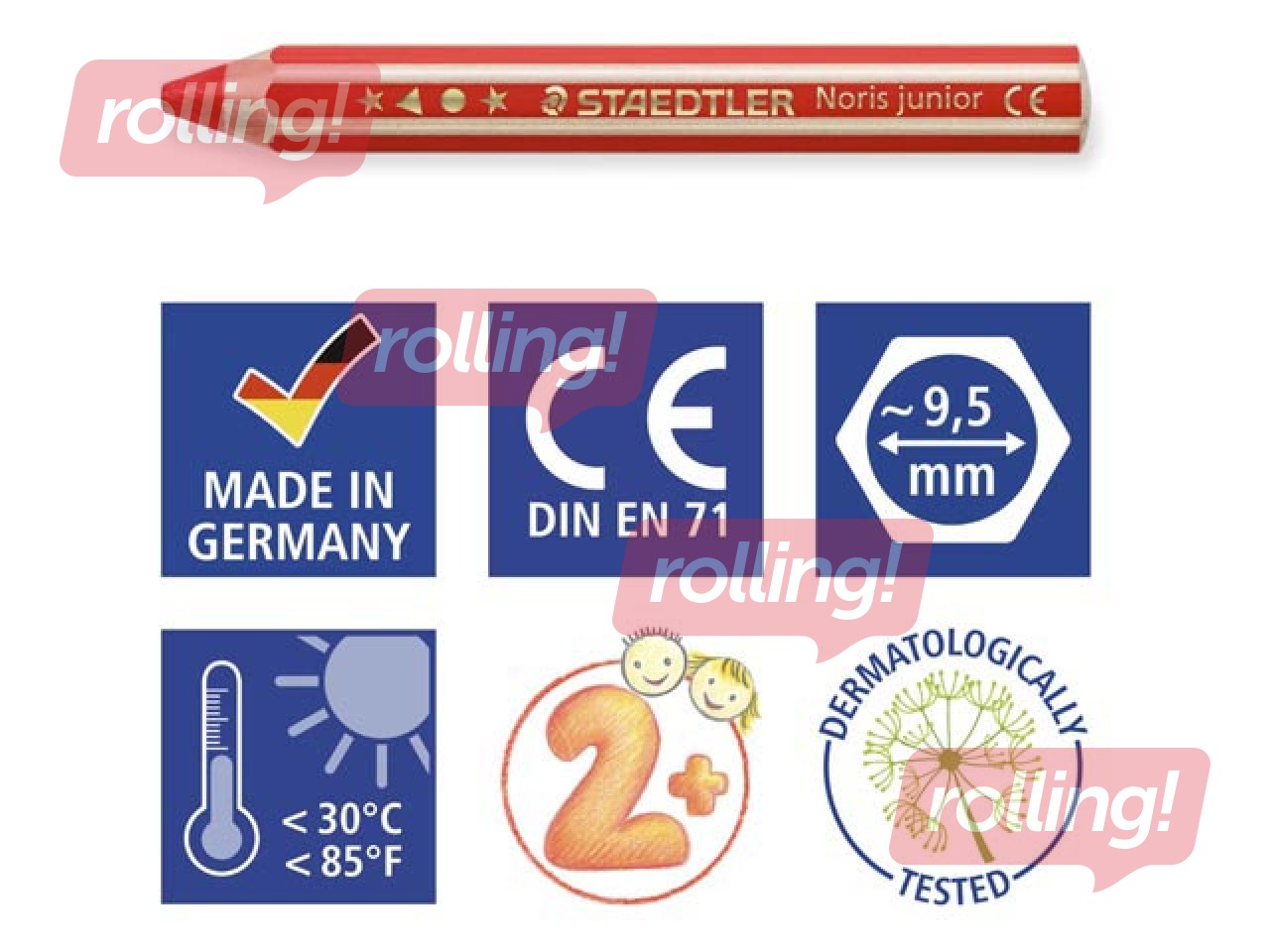Värvilised pliiatsid teritajaga Staedtler Noris junior 140, 12 tk.