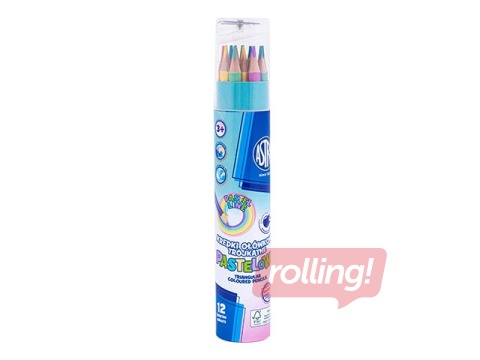 Triangular pencils Astra in tube with sharpener, 12 pastel colours