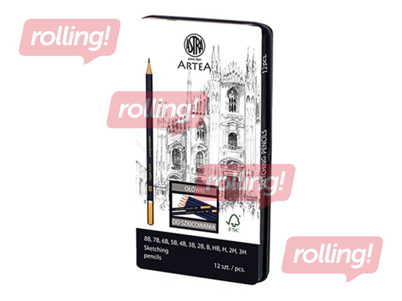 Grafiitpliiatsikomplekt Astra metallkarbis, 12 tk.