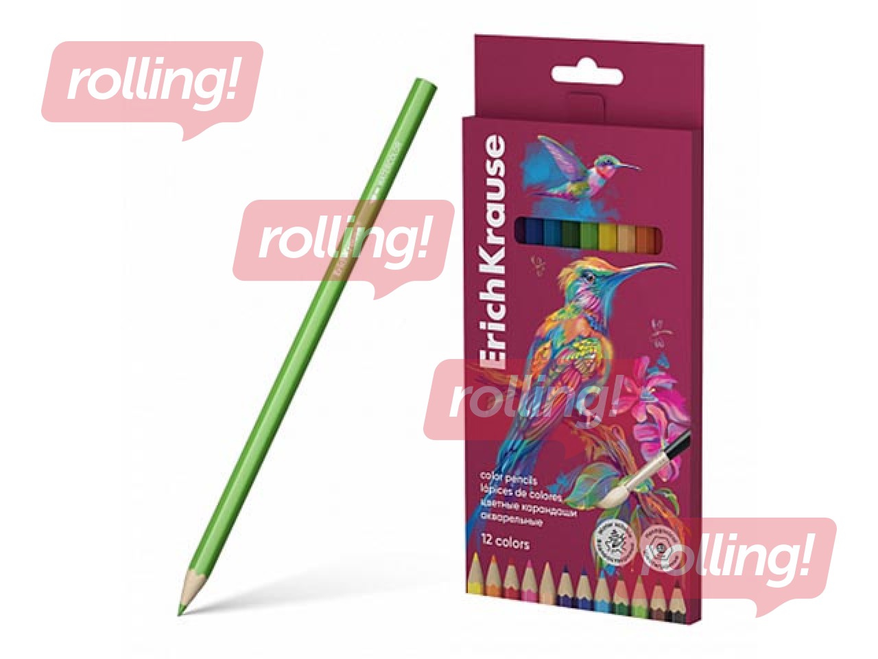 Akvarellpliiatsid ErickKrause Safari, 12 värvi pintsliga