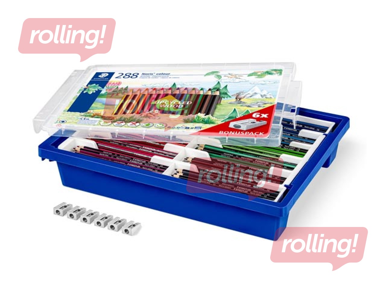 Värvipliiatsid koos teritajatega Staedtler 185, plastikkarbis, 288 tk.