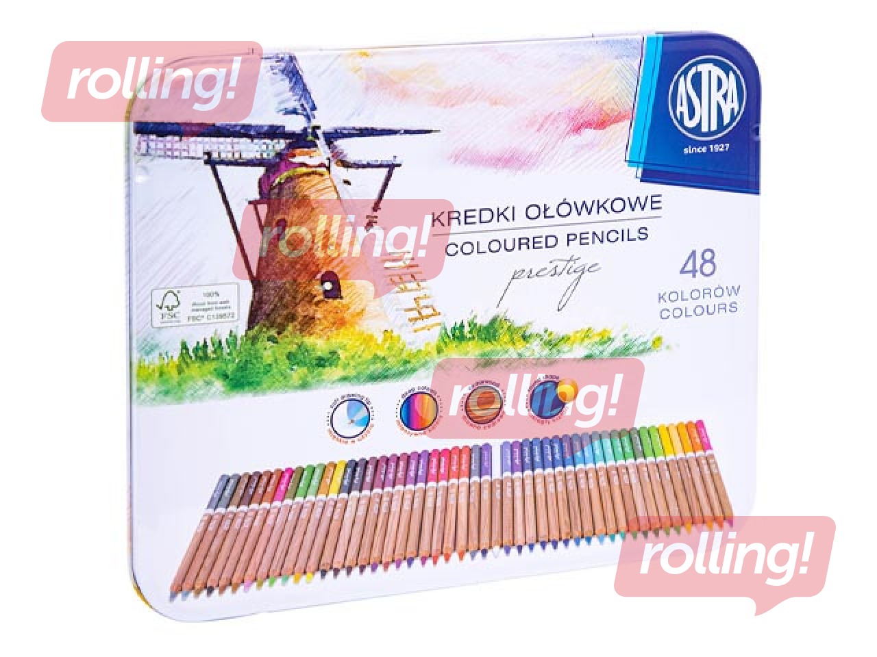 Värvipliiatsid Astra, metallkarbis, 48 tk.