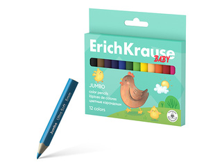 Krāsainie zīmuļi ErichKrause Baby, Jumbo, trīsstūra, 12 krāsas