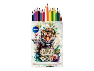 Värvilised pliiatsid Tiger, kuusnurkne korpus, 18 värvi