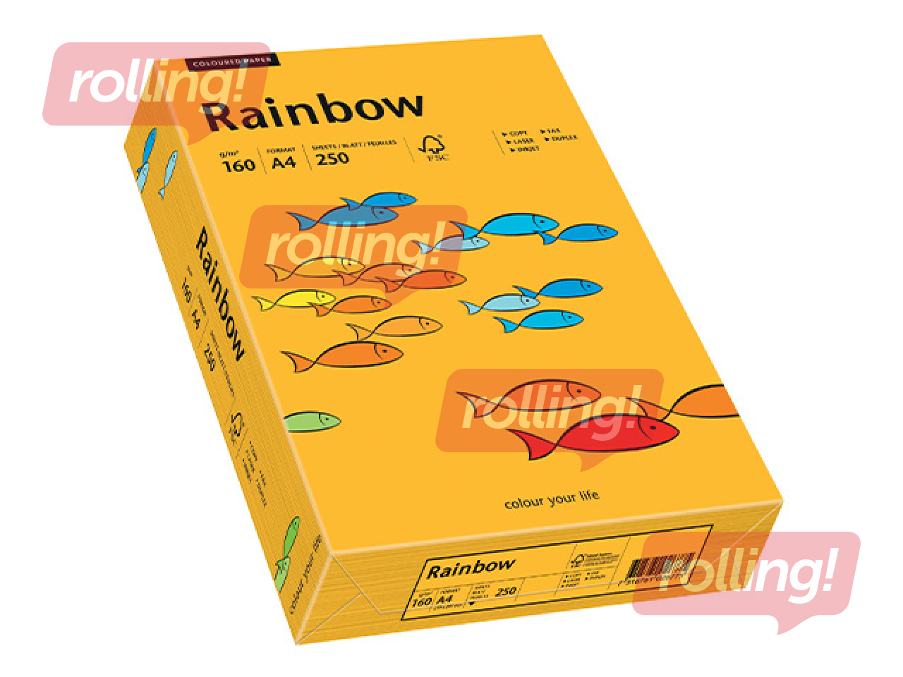 Бумага Rainbow 22, A4, 160г/м2, 250 листов, светло-оранжевая