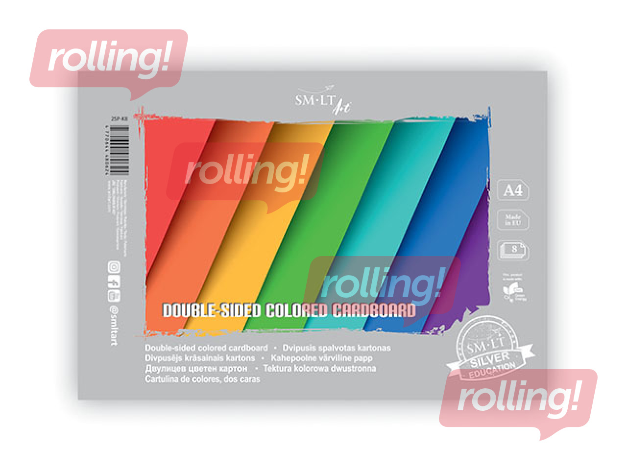 Cardboard, A4, variety of colors, 8 sheets