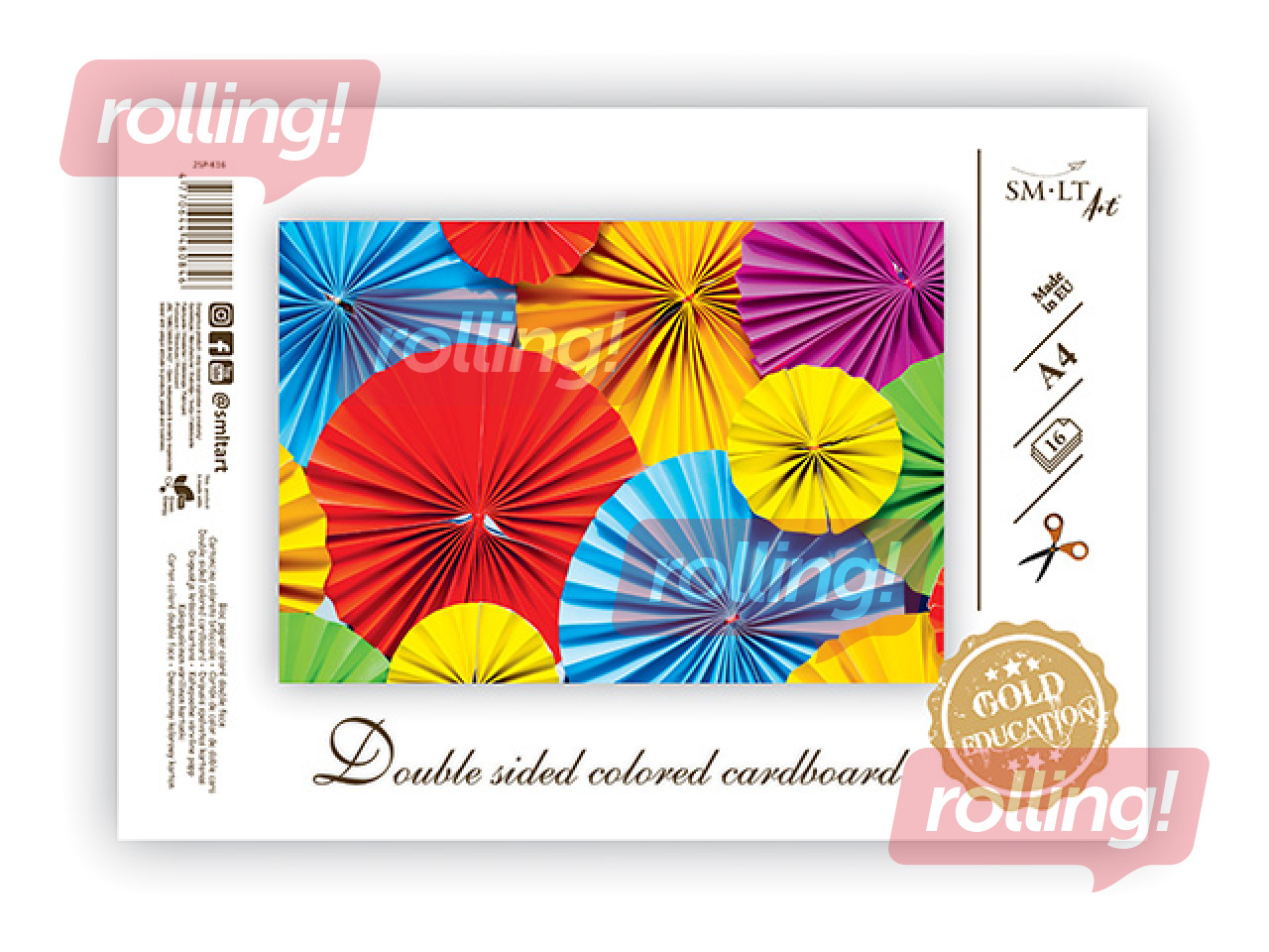 Cardboard double sided, A4, 190g/m², variety of colors, 16 sheets