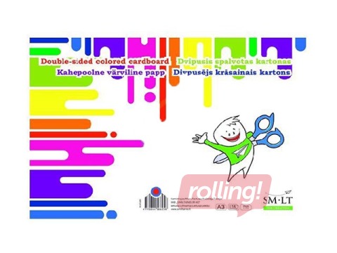 Kartons divpusējs, A3, dažādas krāsas, 190g/m², 16 loksnes