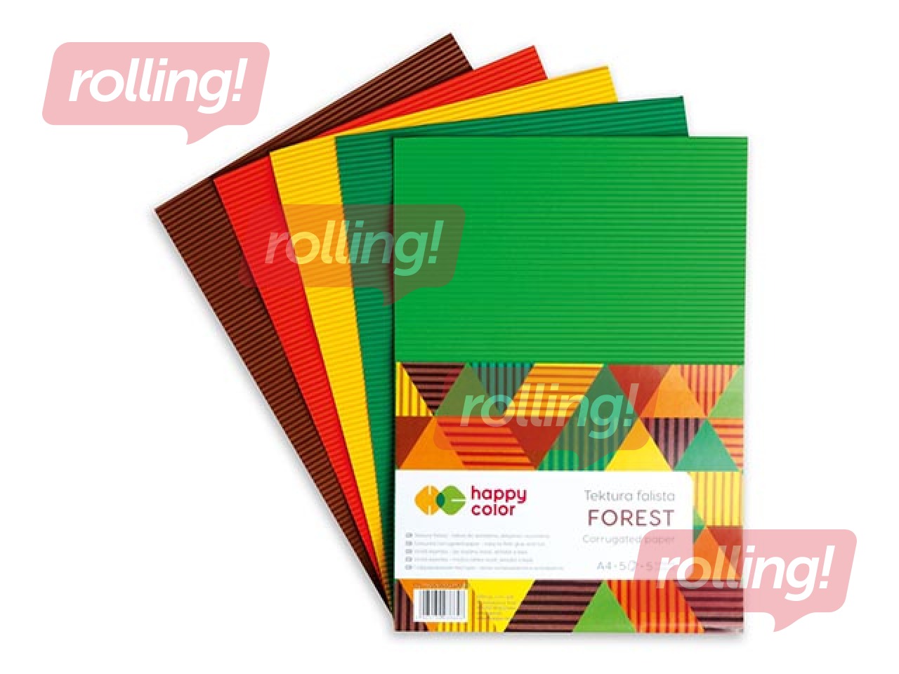 Kartons gofrēts Happy Color Forest, A4, dažādas krāsas, 5 loksnes