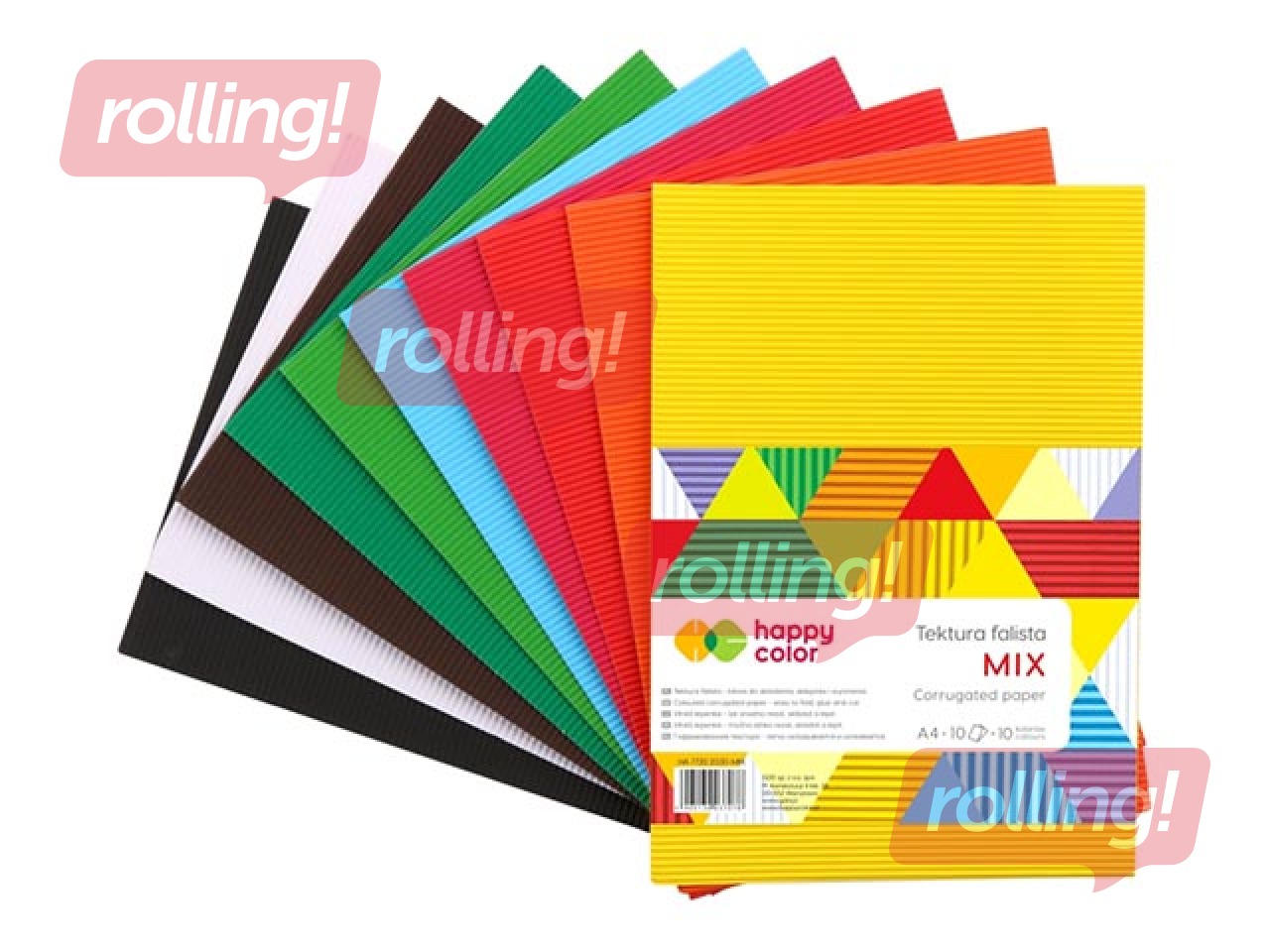 Kartons gofrēts divpusējs Happy Color MIX, A4, dažādas krāsas, 10 loksnes