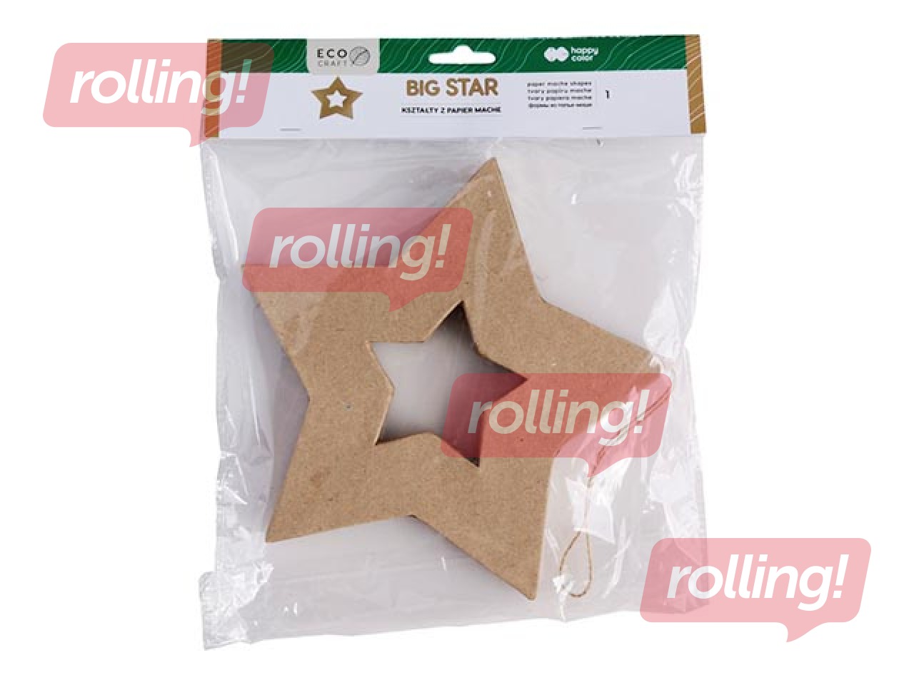 Cardboard decoration Happy Color, Big Star, 19x19x2.5cm