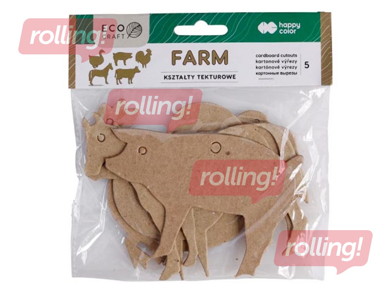 Cardboard shape set Happy Color, Farm, 10x6 cm, 5pcs.