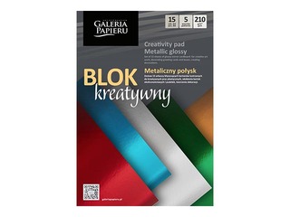 Decorative metallic glossy cardboard, A4, colour mix, 15 sheets
