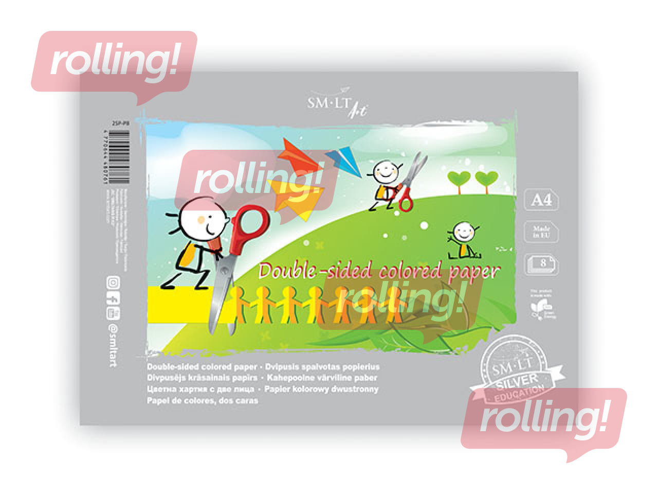 Coloured paper, double-sided, A4, 8 pages