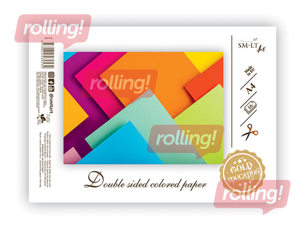 Värvipaber, kahepoolne, A4, kileümbrises, 16 lehte