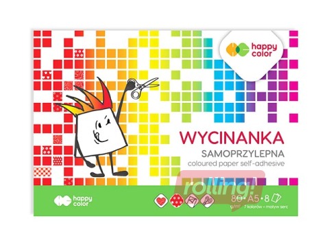 Värviline läikiv paber, isekleepuv Happy Color, A5, erinevad värvid, 8 lehte