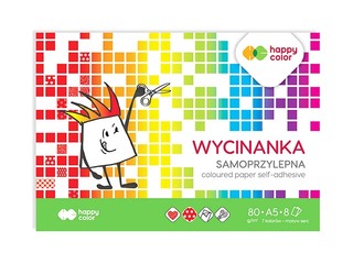 Värviline läikiv paber, isekleepuv Happy Color, A5, erinevad värvid, 8 lehte