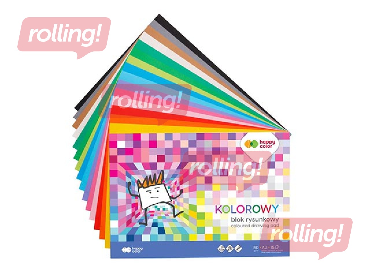 Aplikāciju papīrs Happy Color, A3, divpusīgs, dažādās krāsās, 15 lapas