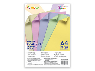 Krāsains papīrs Gimboo, A4, 80g/m2, 100 loksnes, 5 pasteļkrāsas