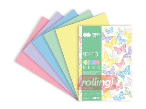 Dizaina papīrs Spring, A4, 170g/m², 20 loksnes, 5 krāsas